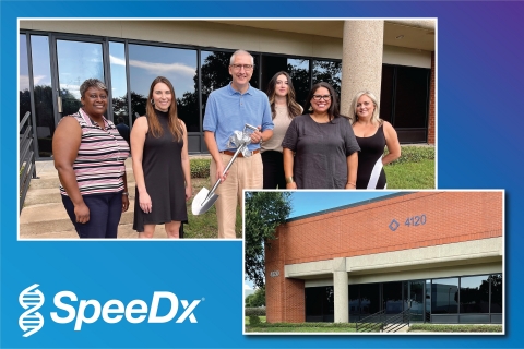 Representatives of the SpeeDx US team gather to celebrate the expansion of laboratory facilities that will extend access to innovative technology and accelerate product development timelines. From L-R: Kim Hardy, Field Application Specialist; Cassandra Ingles MPH, Director Clinical Operations; Dr Charles Cartwright, Snr VP Clinical Affairs; Sherilyn Garcia, Clinical Coordinator; Diana Sanchez, Product Manager; Lesley Larsen, Office Manager. (Photo: Business Wire)