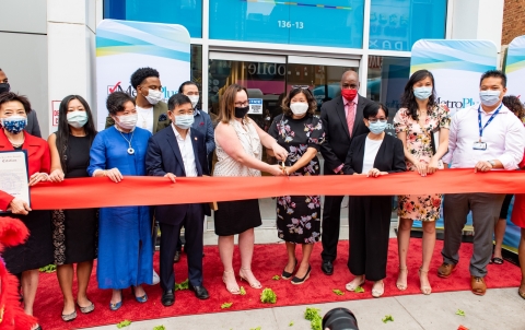 From left to right: Assemblyman Ron Kim’s representative Ellen Young; Senator Toby Stavisky’s representative Minwen Yang; Eric Adam’s representative Winnie Greco; Power105’s DJ Whutever; Councilman Peter Koo; Dr. Talya Schwartz, MetroPlusHealth; Congresswoman Grace Meng; Roger Milliner, MetroPlusHealth; Councilwoman Carlina Rivera’s representative Siukwan Chan; NYS DFS Deputy Superintendent Linda Sun, and Dr. Eric Wei, NYC Health+Hospitals. (Photo: Business Wire)