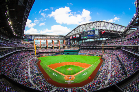 MLB's Texas Rangers' new 1.8 million-square-foot ballpark relies upon an Aruba ESP-based network to power giant HD videoboards, a mixed-reality baseball app and other amenities. (Photo: Business Wire)