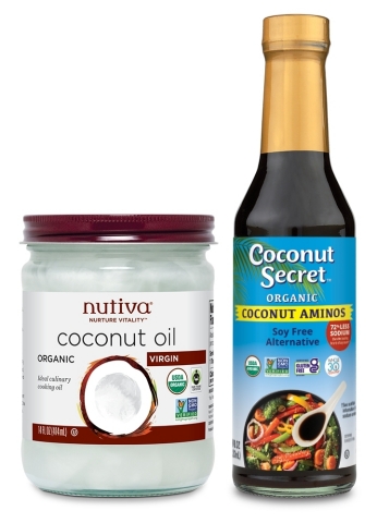 Nutiva Organic Virgin Coconut Oil and Coconut Secret Organic Coconut Aminos (Photo: Business Wire)