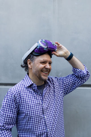 LARVOL CEO Bruno Larvol in his VR headset, where he'll be running the business for the next year. (Photo: Business Wire)