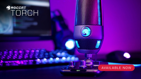The all-new ROCCAT Torch USB microphone in desktop mode with the attached base and mixer-style controls. Now available for $99.99 at participating retailers worldwide. (Photo: Business Wire)