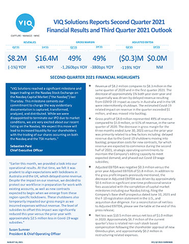 VIQ Solutions Reports Second Quarter 2021 Financial Results and Third ...