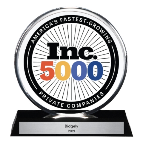 Bidgely has been named on the 2021 Inc. 5000 list, the prestigious ranking of the nation’s fastest-growing private companies, recognized for the company's resilience given 2020’s unprecedented challenges. (Photo: Business Wire)