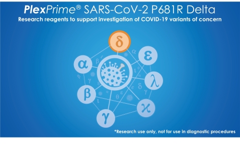 thumbnail PlexPrime® SARS-CoV-2 P681R Delta is a single well research mix designed to detect the P681R spike mutation of SARS-CoV-2 found in B.1.617.2 (Delta) VOC1, in addition to an RdRp gene target of SARS-CoV-2. Compatible with standard qPCR instrumentation, the tests can be used with liquid handling automation and reduce the manual process of preparing positive samples for sequence analysis by focusing downstream activities only on key samples of interest. (Graphic: Business Wire)