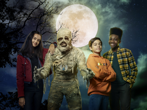 "Under Wraps" (Friday, Oct. 1, 8:00 p.m. ET/PT on Disney Channel) – The contemporary comedic remake of the 1997 Halloween classic of the same name follows three 12-year-old friends, Marshall, Gilbert and Amy. They happen upon and awaken a mummy, which they affectionately name Harold, and must rush to return him to his resting place before midnight on Halloween. (Photo Credit: Disney Branded Television)