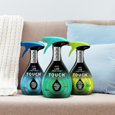 Febreze Touch Fabric Spray has a first-of-its-kind formula that was designed with touch-activated technology that allows scent to be released from your fabrics for up to 100 touches after use. (Photo: Business Wire)