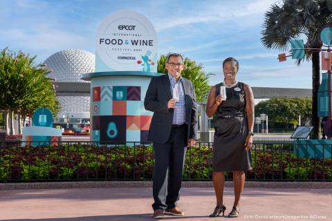CORKCICLE is the presenting sponsor of the 2021 EPCOT International Food & Wine Festival at Walt Disney World Resort (Chris McDonough, CEO, CORKCICLE, and Kartika Rodriguez, vice president, EPCOT) (Photo: Business Wire)