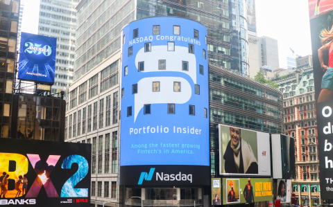 On Thursday, August 11, 2021, NASDAQ's Times Square New York City LED screen displayed a congratulatory message to artificial intelligence-powered financial insights platform Portfolio Insider. (Photo: Business Wire)
