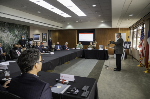 original Port Houston Executive Director Roger Guenther addresses attendees at the formal presentation of the Project Partnership Agreement between the Port of Houston Authority and the U.S. Army Corps of Engineers to widen and deepen the Houston Ship Channel. (Photo: Business Wire)