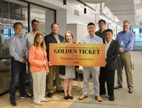 LG Chem Life Sciences Innovation Center presents their 2021 Golden Ticket to Thymmune Therapeutics (Photo: Business Wire)
