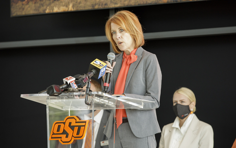 Elizabeth Pollard, Oklahoma's secretary of science and innovation, speaks at the unveiling of the Oklahoma Aerospace Institute for Research and Education at OSU DISCOVER in Oklahoma City. (Photo: Business Wire)