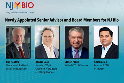 NJ Bio Welcomes Ilan Kaufthal as Senior Advisor and Pharmaceutical Executives, Ronald Gold, Steven Klosk, and Chetan Jain to its Board of Directors (Photo: Business Wire)