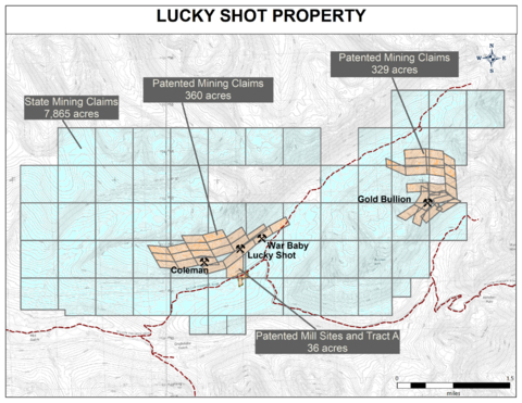 thumbnail Figure 2 - Patented mining claims and State of Alaska claim locations showing Coleman-Lucky Shot-War Baby and Gold Bullion Mines (Graphic: Business Wire)