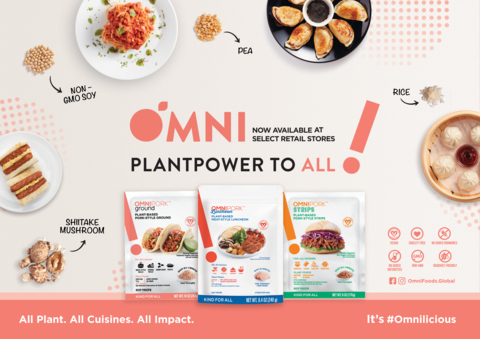 Three new leading 100% plant-based pork-style alternatives from OmniFoods have hit store shelves across the US at all Sprouts Farmers Market and select Whole Foods Market stores. The OmniPork series - OmniPork Ground, OmniPork Strips and OmniPork Luncheon - are made using a proprietary blend of plant-based protein from non-GMO soy, peas, shiitake mushrooms, and rice. The all-purpose OmniPork series offer infinite flexibility for cooking with flavors from any cuisine and its incredible popularity is a credit to its versatility because of its tender and juicy texture, as well as varieties which can be seasoned, steamed, pan- or deep-fried, stuffed, or crumbled. The highly anticipated OmniPork Luncheon is the first of its kind globally and is a potentially healthier alternative to canned pork counterparts. After its recent successful expansion throughout Asia, Australia, the UK and now across America, this brings OmniFoods to an estimated 40,000 point of sale locations around the world. (Photo: Business Wire)