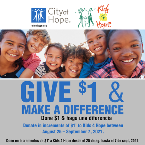 original Smart & Final Charitable Foundation hosts Kids 4 Hope annual fundraising campaign. Through September 7, Smart & Final customers can help support research, treatment and education for City of Hope's Pediatric Cancer Program. (Graphic: Business Wire)