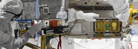 Figure 1: (a) Final preparation of one of Cesium Mission 1's spacecraft and (b) installation into a CubeSat dispenser on the secondary payload ring. (Source: CesiumAstro)