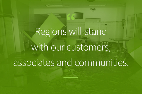 “Regions will stand with our customers, associates and communities to provide needed support through this disaster,” said Scott Beard, local market executive for Regions Bank. (Graphic: Business Wire)