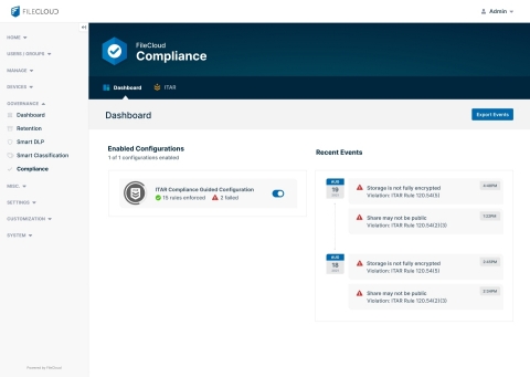 FileCloud Compliance Dashboard. (Photo: Business Wire)