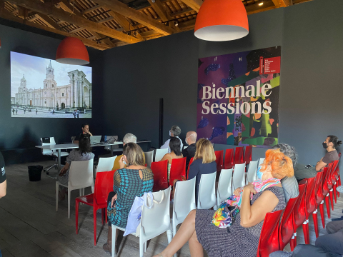 original The official opening ceremony of the Peruvian Pavilion was held at the 17th International Exhibition of Architecture, which was carried out by the architect and curator of the exhibition 'Playground: Artifacts to Interact', Felipe Ferrer.
Photo credit: ©PROMPERÚ/Cultural Board of Peru