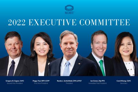 2022 MDRT Executive Committee | From left to right: Gregory Gagne, Peggy Tsai, Randy Scritchfield, Ian Green, Carol Kheng. (Photo: Business Wire)