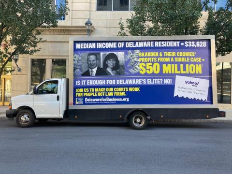 Mobile billboard highlighting Skadden's zealous overbilling (Photo: Business Wire)