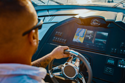 Garmin Surround View gives captains a true 360-degree bird’s-eye view around the vessel for unprecedented situational awareness and convenience in tight maneuvering situations. (Photo: Garmin)