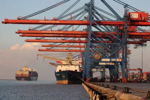 Container ship at Port Said, December 2020 (Credit: ImAAm / Shutterstock.com)