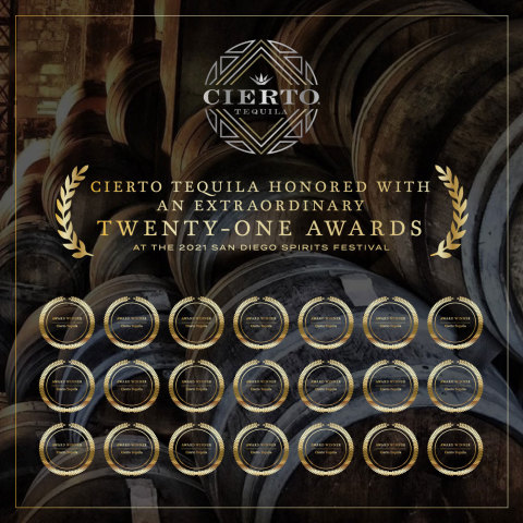 Cierto Tequila Honored With an Extraordinary Twenty-One Awards at the 2021 San Diego Spirits Festival (Photo: Business Wire)