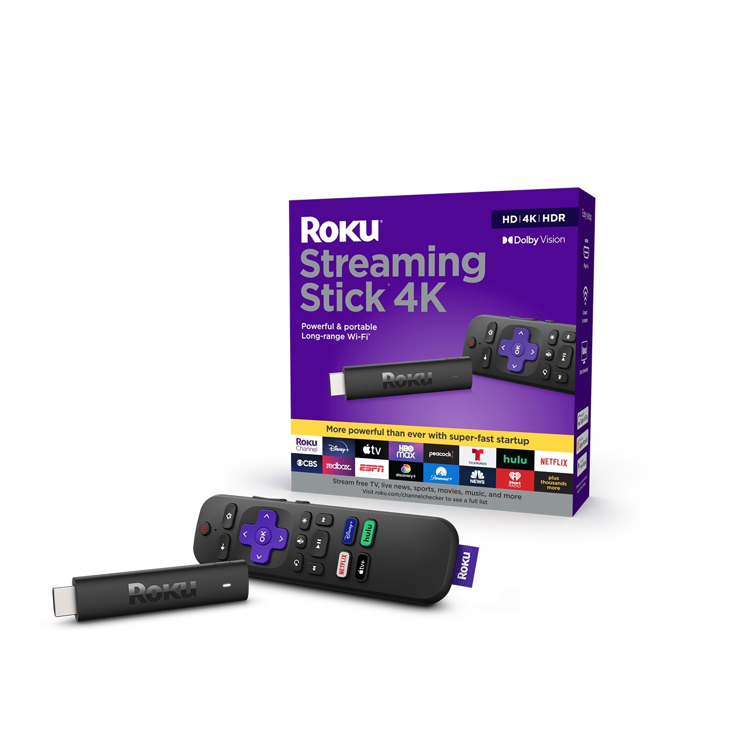 Roku Streaming Stick - Portable 4K/HDR/Dolby Vision Streaming Device, Voice  Remote, Free & Live TV