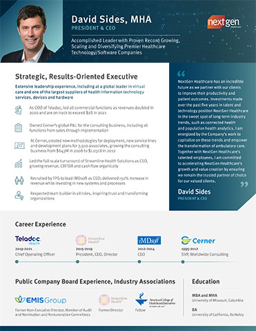 NextGen Healthcare President & CEO, David Sides Infographic