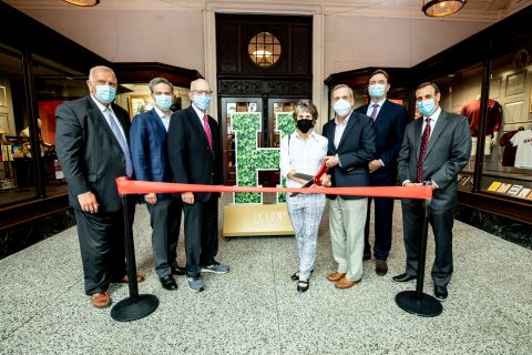 The Harvard Cooperative Society celebrated the grand re-opening of its recently renovated bookstore the Harvard Coop, the official campus store for Harvard University managed by Barnes & Noble College. A ribbon-cutting ceremony took place earlier this month with (left to right) Jeremiah Murphy, President, Harvard Cooperative Society; Michael Berk, Harvard Cooperative Society Board; John Reardon, Chair, Harvard Cooperative Society Board of Directors; Adele Fleet Bacow and President of Harvard University Lawrence Bacow; Michael Huseby, CEO, BNED; and Jonathan Shar, President, Barnes & Noble College. (Photo: Business Wire)