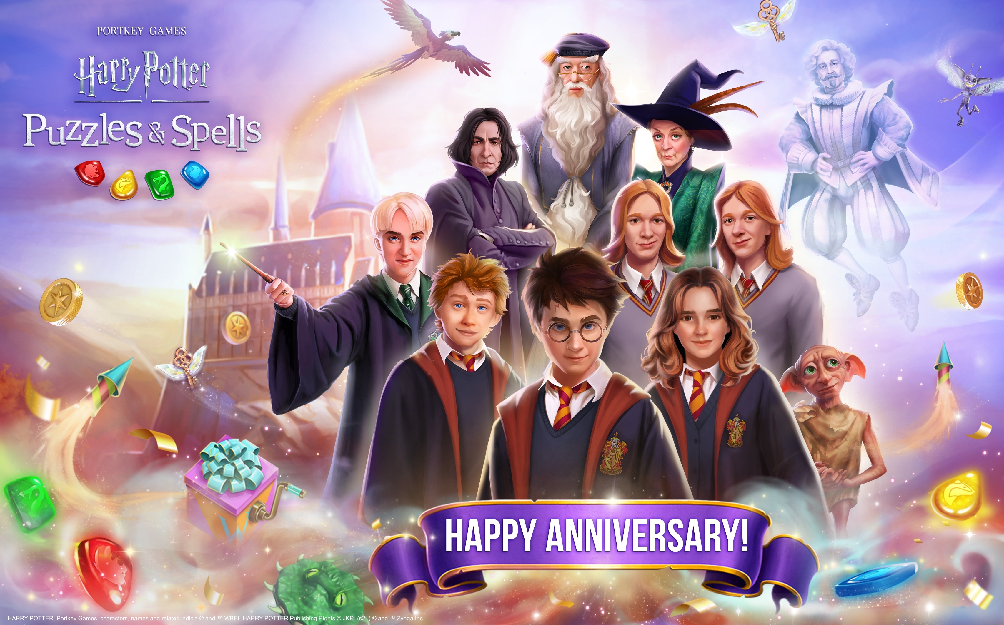 Il magico gioco per dispositivi mobili ad abbinamento a 3 di Zynga Harry  Potter: Puzzles & Spells, celebra il suo primo anniversario