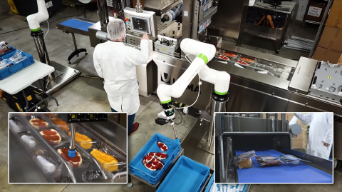 As part of Harpak-ULMA’s TFS500 smart, connected thermoforming machine demonstration, three different products are run simultaneously while leveraging FANUC America's CRX collaborative robots to load and unload the irregular sized products. The demonstration unit will be on display at PackExpo 2021 in Las Vegas, and can be viewed starting in December 2021 at PTC’s Boston Seaport CXE Center, followed soon after at the company’s new headquarters location in Taunton, MA. (Photo: Business Wire)