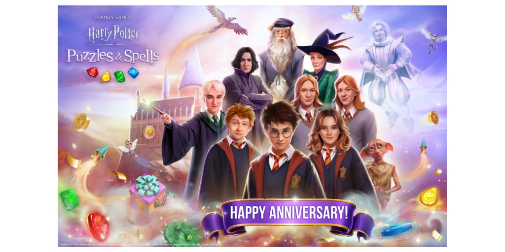 Jogo mágico match-3 para celular Harry Potter: Puzzles & Spells, comemora o  aniversário de um ano