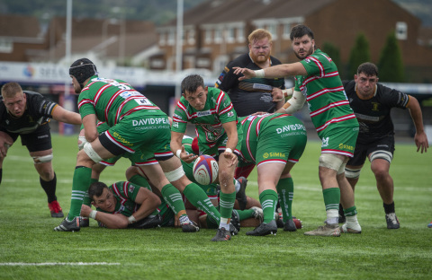Ebbw Vale RFC v Merthyr RFC at The Wern. Ebbw Vale RFC sporting the SIMBA Chain logo on the shorts. (Photo credit: Neil Charles Roberts Photography)