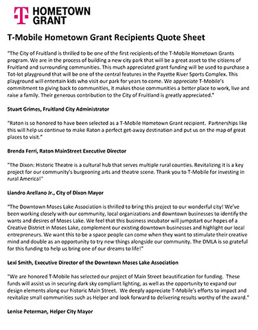 Quotes for each Hometown Grants recipient