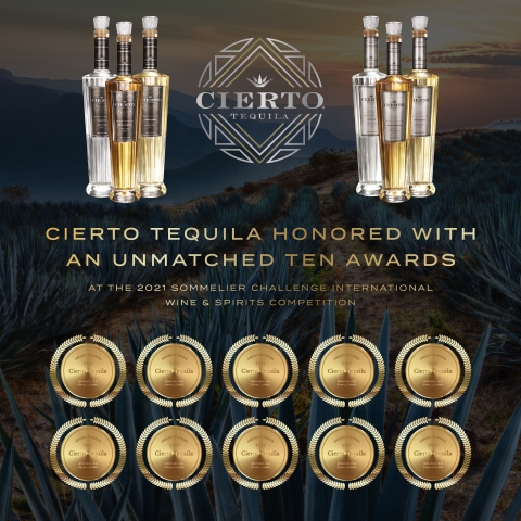 Cierto Tequila honored with an unmatched ten awards at the 2021 Sommelier Challenge International Wine & Spirits Competition (Photo: Business Wire)