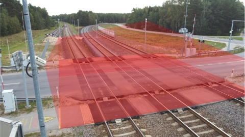 Visualization of Belam’s obstacle detection system scanning area – dangerous zone on the level crossing. ©Belam. Photo Credit: Belam