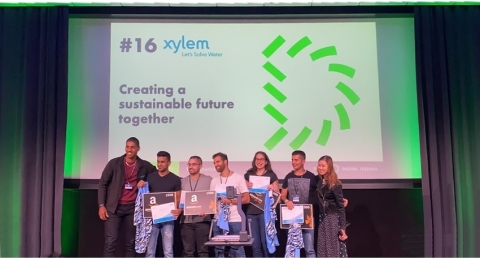 Team “Res-Queue” wins the Xylem Water Challenge award at HackZurich2021 (Photo: Business Wire)