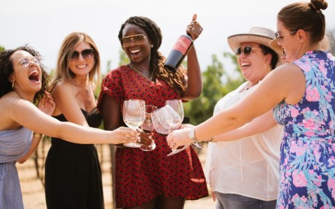 A group of guests visiting HALL St. Helena in Napa Valley and celebrating the release of the 2018 Kathryn Hall Cabernet wine. (Photo: Business Wire)