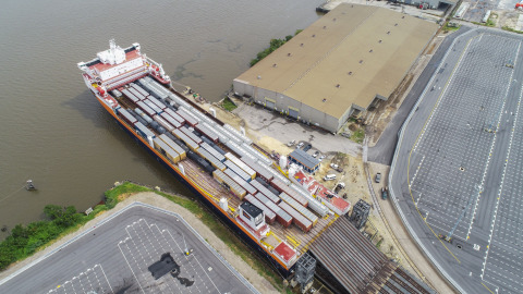 An aerial image of the Cherokee, the newest rail ferry in operation at CG Railway, LLC. (Photo: Business Wire)