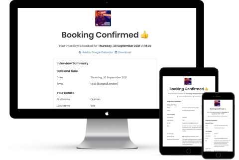 thumbnail Podcast guest booking and interview management system - booking confirmation (Photo: Business Wire)