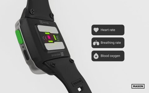 The Mason A4100 smartwatch includes significant battery capacity, GPS capabilities, advanced algorithms and numerous built-in biometric sensors such as electrocardiogram (ECG), photoplethysmogram, temperature sensors, accelerometer and gyroscopes. (Photo: Business Wire)