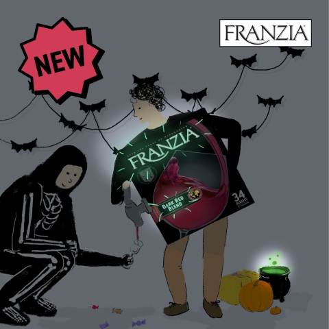 Franzia's boxed wine Halloween costume has a trick and a treat up its sleeve, drink wine straight from the Franzia box costume! (Photo: Business Wire)