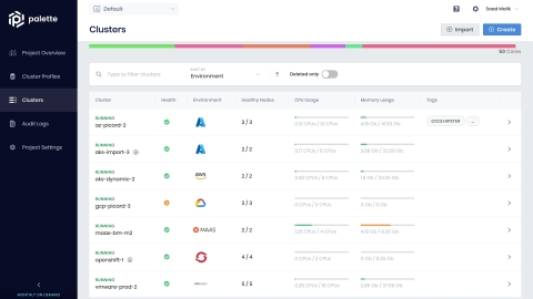 Palette simplifies and consolidates management of any type of cluster, across any location: data centers, cloud IaaS and cloud managed Kubernetes offerings, edge and bare metal deployments. Key features are the ability to import existing Kubernetes clusters, even from other container management solutions, as well as an industry-first approach to “full-stack” bare metal Kubernetes management. (Graphic: Business Wire)