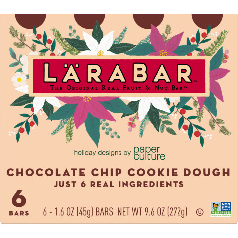 Lärabar has teamed up with stationery company, Paper Culture, to create original pieces of artwork that will appear on select Lärabar packaging for a limited time. The new holiday packaging will be available in four unique designs on Lärabar’s most indulgent flavors including: Chocolate Chip Cookie Dough, Peanut Butter Chocolate Chip, Mint Chip Brownie and Peanut Butter Cookie. (Graphic: Business Wire)