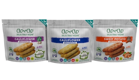 CLO-CLO Vegan Foods sophisticated innovation has created revolutionary plant-based certified gluten-free breadsticks based off Cauliflower and Sweet Potato. (Photo: Business Wire)