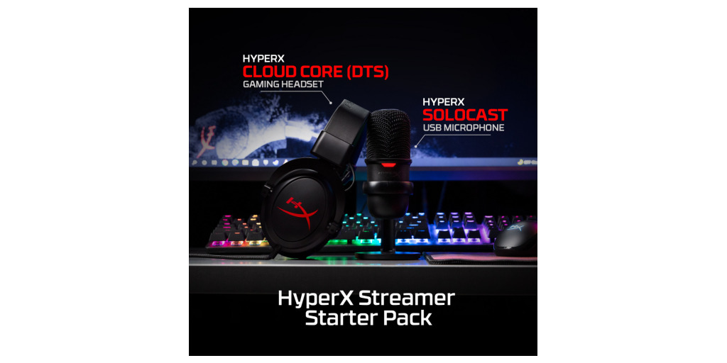 Kit Streamer HyperX Headset Cloud Core Gamer LED + Microfone