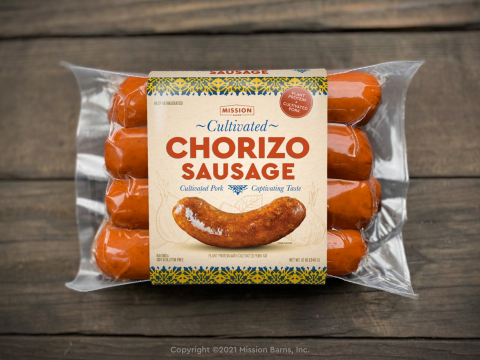 Mission Chorizo Sausage from Mission Barns is a delicious blend of cultivated pork fat, called Mission Fat, and plant-protein. The product is a result of the first-ever scaled-up manufacturing run of a product containing cultivated meat. (Photo: Business Wire)